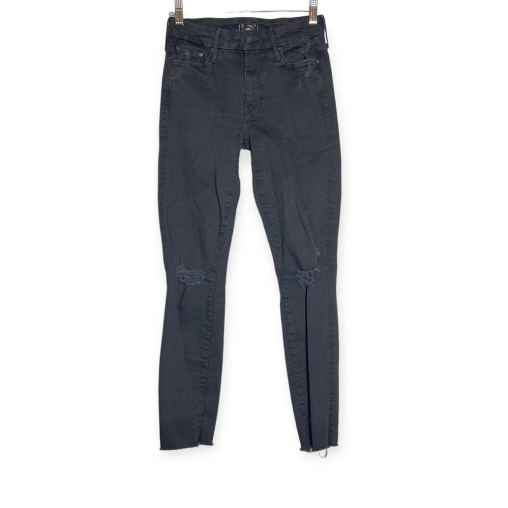 MOTHER Looker Ankle Fray Skinny Jeans Womens 25 Black Guilty As Sin Denim